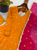 New Designer Faux Georgette With Embroidery Work Gown And Dupatta Set