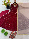 New Designer Faux Georgette With Embroidery Work Gown And Dupatta Set