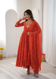 New Designer Faux Georgette With Embroidery Work Gown And Dupatta Set