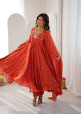 New Designer Faux Georgette With Embroidery Work Gown And Dupatta Set