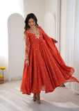 New Designer Faux Georgette With Embroidery Work Gown And Dupatta Set