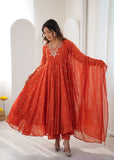 New Designer Faux Georgette With Embroidery Work Gown And Dupatta Set