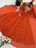 New Designer Faux Georgette With Embroidery Work Gown And Dupatta Set