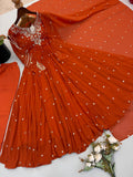 New Designer Faux Georgette With Embroidery Work Gown And Dupatta Set
