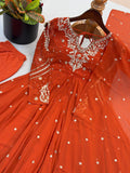 New Designer Faux Georgette With Embroidery Work Gown And Dupatta Set