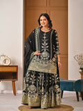 New Designer Party Wear Look Heavy Vichitra Silk Top Sharara Plazzo and Dupatta