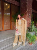 NewDesigner Party Wear Look Pure Dual Ton Banarasi Silk Top Plazzo & Dupatta Set