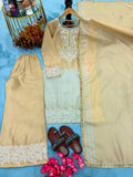 NewDesigner Party Wear Look Pure Dual Ton Banarasi Silk Top Plazzo & Dupatta Set