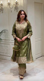 New Designer Roman simmer silk With Embroidery Work Top-Bottom And Dupatta Set
