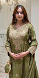 New Designer Roman simmer silk With Embroidery Work Top-Bottom And Dupatta Set