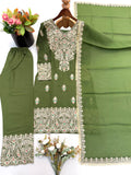 New Designer Roman simmer silk With Embroidery Work Top-Bottom And Dupatta Set