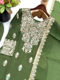 New Designer Roman simmer silk With Embroidery Work Top-Bottom And Dupatta Set