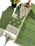 New Designer Roman simmer silk With Embroidery Work Top-Bottom And Dupatta Set
