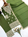 New Designer Roman simmer silk With Embroidery Work Top-Bottom And Dupatta Set