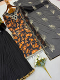 New Designer Faux Georgette With Heavy Embroidery Sequence Work Top-Bottom And Dupatta Set