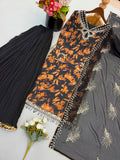 New Designer Faux Georgette With Heavy Embroidery Sequence Work Top-Bottom And Dupatta Set