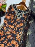 New Designer Faux Georgette With Heavy Embroidery Sequence Work Top-Bottom And Dupatta Set