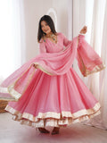 Tabby organza Silk with Original Mirror Hand Work with gotta Patti lace Salwar Kameez