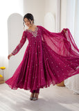 New Designer Faux Georgette With Embroidery Work Gown And Dupatta Set