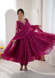 New Designer Faux Georgette With Embroidery Work Gown And Dupatta Set