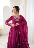 New Designer Faux Georgette With Embroidery Work Gown And Dupatta Set