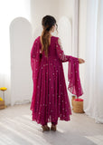 New Designer Faux Georgette With Embroidery Work Gown And Dupatta Set