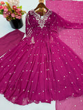 New Designer Faux Georgette With Embroidery Work Gown And Dupatta Set