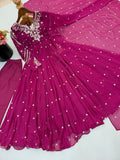 New Designer Faux Georgette With Embroidery Work Gown And Dupatta Set