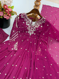 New Designer Faux Georgette With Embroidery Work Gown And Dupatta Set
