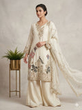 DESIGNER BEADS WITH SEQUENCE EMBROIDERY WORKED TOP PLAZZO SUIT WITH DUPATTA