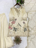 DESIGNER BEADS WITH SEQUENCE EMBROIDERY WORKED TOP PLAZZO SUIT WITH DUPATTA