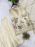 DESIGNER BEADS WITH SEQUENCE EMBROIDERY WORKED TOP PLAZZO SUIT WITH DUPATTA