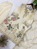 DESIGNER BEADS WITH SEQUENCE EMBROIDERY WORKED TOP PLAZZO SUIT WITH DUPATTA