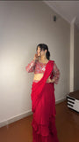 Super Hit Georgette Ruffle Ready To Wear Saree With Readymade Blouse