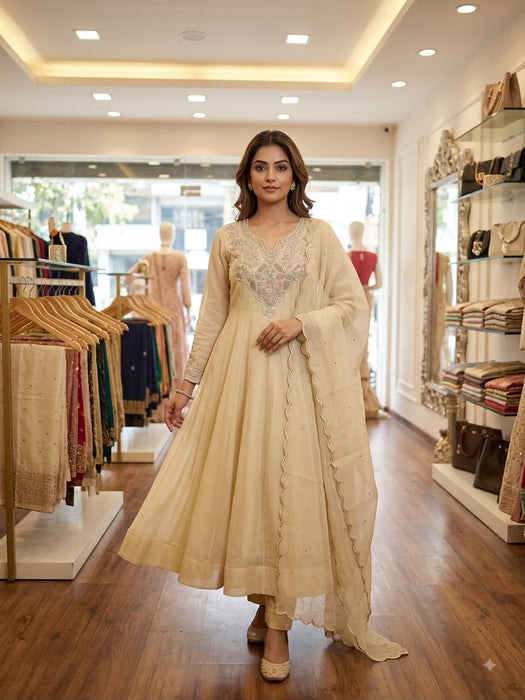 FESTIVAL SEASON BEAUTIFUL CORDING WITH SEQUENCE EMBROIDERED WORKED GOWN PANT WITH DUPATTA