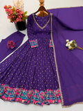 New Designer Faux Georgette With Embroidery Work Anarkali Gown And Dupatta Set