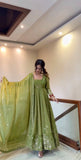 New Ready-made Fendy Silk And Heavy Embroidery Sequence Work gown-sharara And Dupatta Set