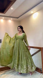 New Ready-made Fendy Silk And Heavy Embroidery Sequence Work gown-sharara And Dupatta Set