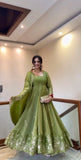 New Ready-made Fendy Silk And Heavy Embroidery Sequence Work gown-sharara And Dupatta Set