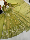 New Ready-made Fendy Silk And Heavy Embroidery Sequence Work gown-sharara And Dupatta Set