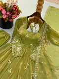 New Ready-made Fendy Silk And Heavy Embroidery Sequence Work gown-sharara And Dupatta Set