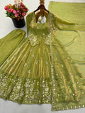 New Ready-made Fendy Silk And Heavy Embroidery Sequence Work gown-sharara And Dupatta Set