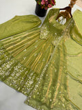 New Ready-made Fendy Silk And Heavy Embroidery Sequence Work gown-sharara And Dupatta Set