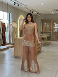 BEAUTIFUL TOP PLAZZO AND BELT DUPATTA WITH SEQUENCE EMBROIDERED AND JARKAN WORKED