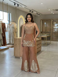 BEAUTIFUL TOP PLAZZO AND BELT DUPATTA WITH SEQUENCE EMBROIDERED AND JARKAN WORKED