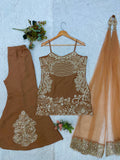 BEAUTIFUL TOP PLAZZO AND BELT DUPATTA WITH SEQUENCE EMBROIDERED AND JARKAN WORKED