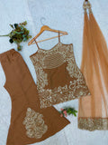 BEAUTIFUL TOP PLAZZO AND BELT DUPATTA WITH SEQUENCE EMBROIDERED AND JARKAN WORKED