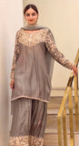 New Designer Party Wear Look Pure Chinon Silk Top & Farshi Palazzo With Dupatta set