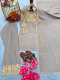 New Designer Party Wear Look Pure Chinon Silk Top & Farshi Palazzo With Dupatta set