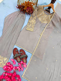 New Designer Party Wear Look Pure Chinon Silk Top & Farshi Palazzo With Dupatta set